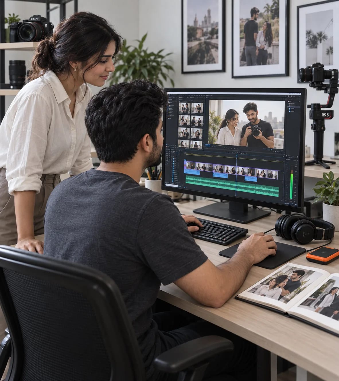 ExposurePro editors finishing a film together at a studio workstation