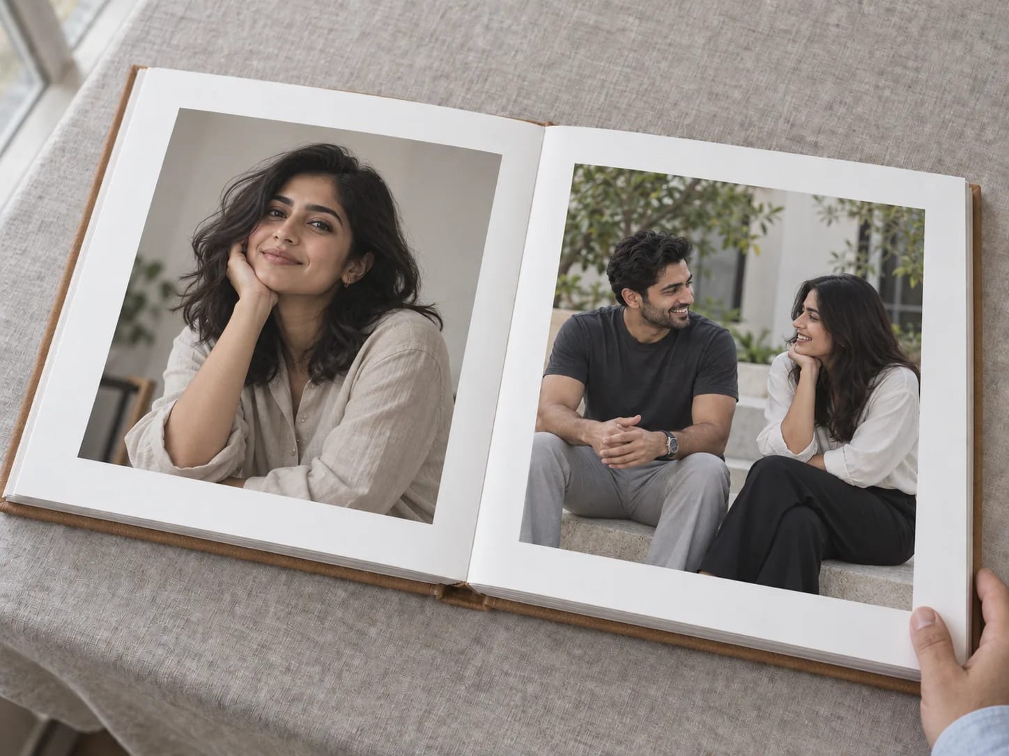 An open ExposurePro portrait album displayed on a table